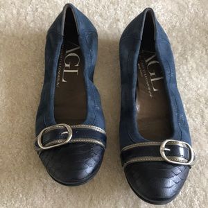AGL blue and black flats with strap at toe